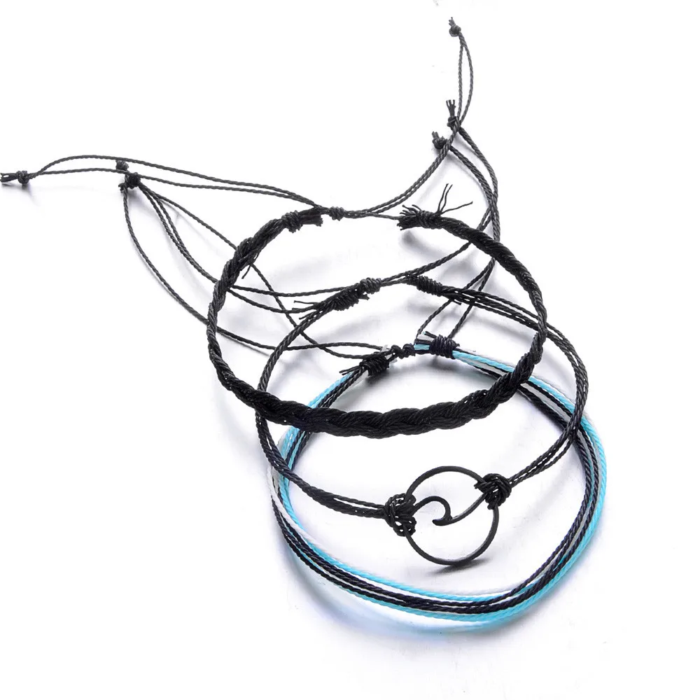 3 шт. богемные браслеты с серебряными волнами для женщин веревка пляжные