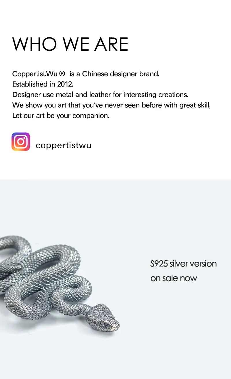 Coppertist. wu латунный Металлический Брелок В Форме Змеи Брелок для ключей ручной работы Модное животное кольцо для ключей с сумочкой кулон