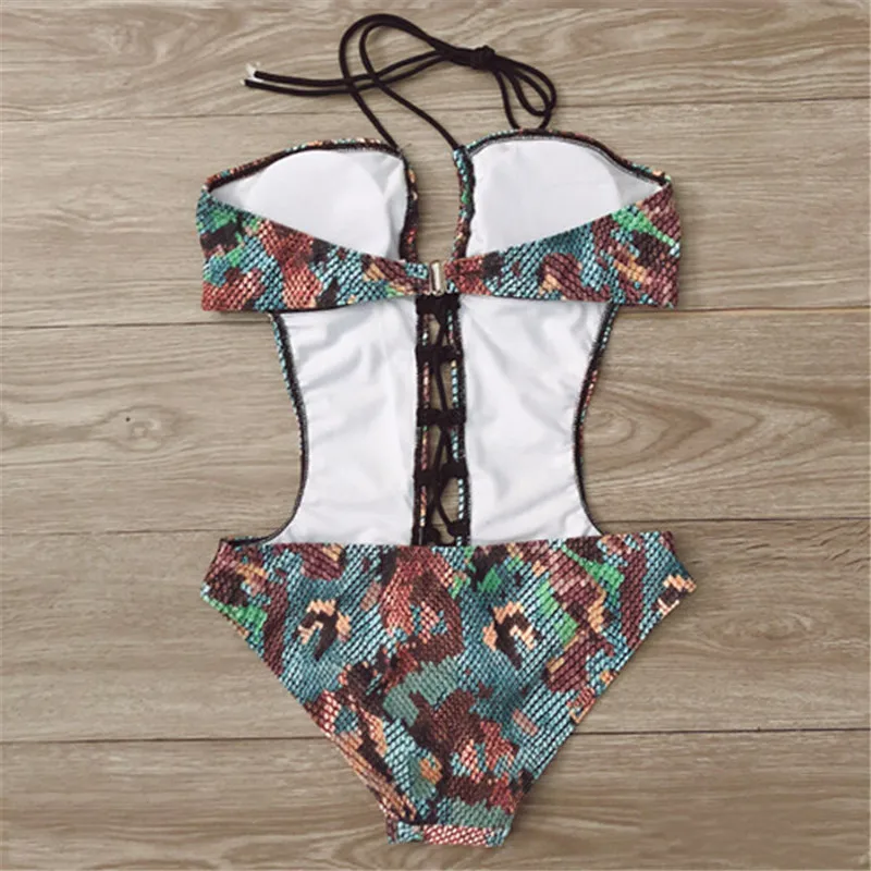 

Women Bikini Summer Snake Skin Print Swimsuit Push-up Padded Bra Swimsuit Swimwear Beachwear Bathing Suit Backless Beachwear