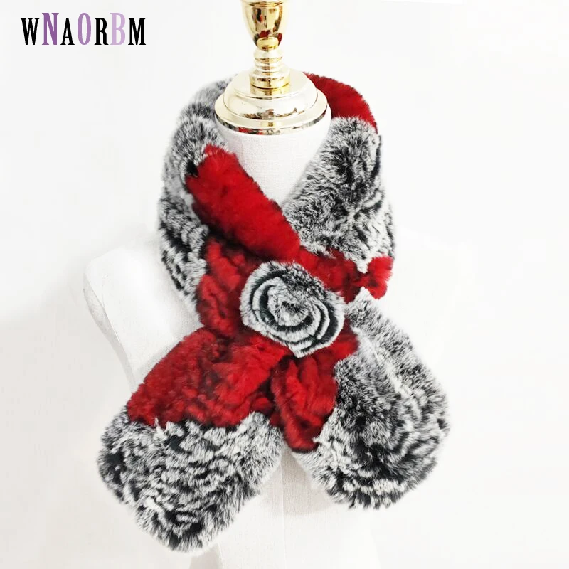 Новый стиль натуральный шарф из меха кролика рекс Женский вязаный мех кольцо