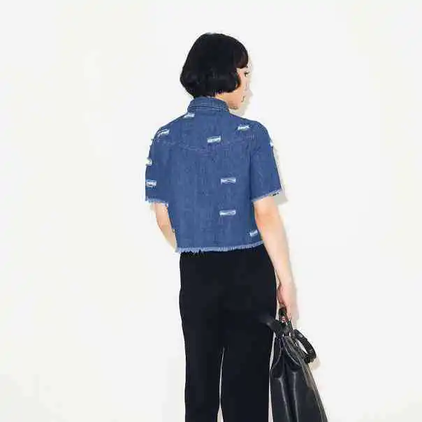Women Tops Summer Style 2015 Korean Fashion Casual Ripped Hole Short Sleeve Blue Denim Shirt Jeans Top blusa feminina T38 |