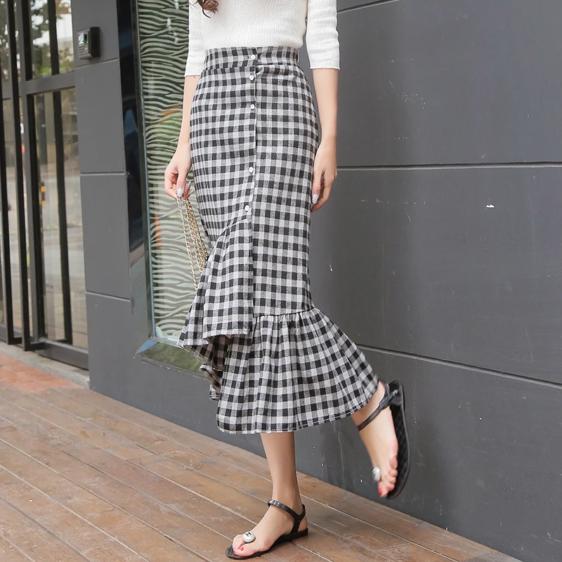 Женская винтажная ассиметричная юбка черная и белая с высокой талией|hip skirt|woman skirt