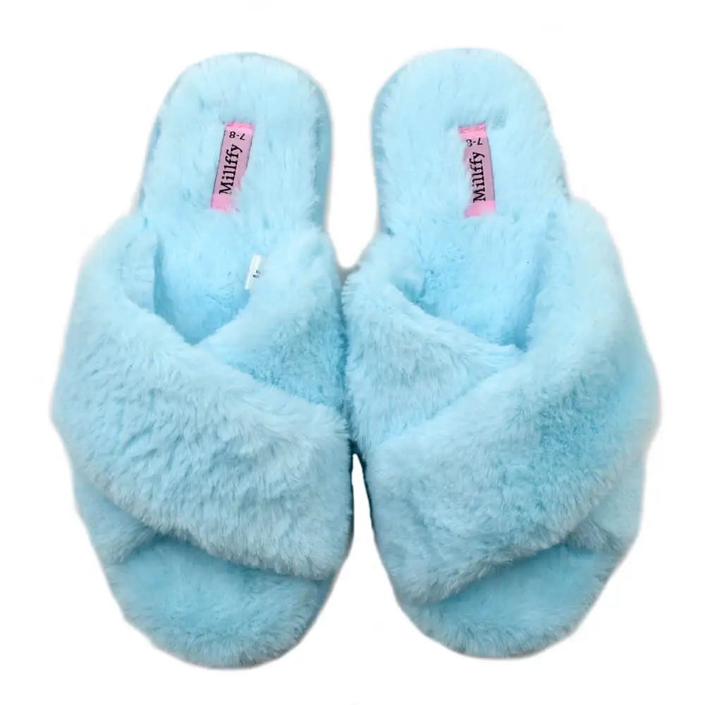 blue Millffy/модные домашние тапочки с бантиком для спа; женская домашняя обувь; модные льняные домашние тапочки; тапочки с искусственным мехом - Цвет: blue