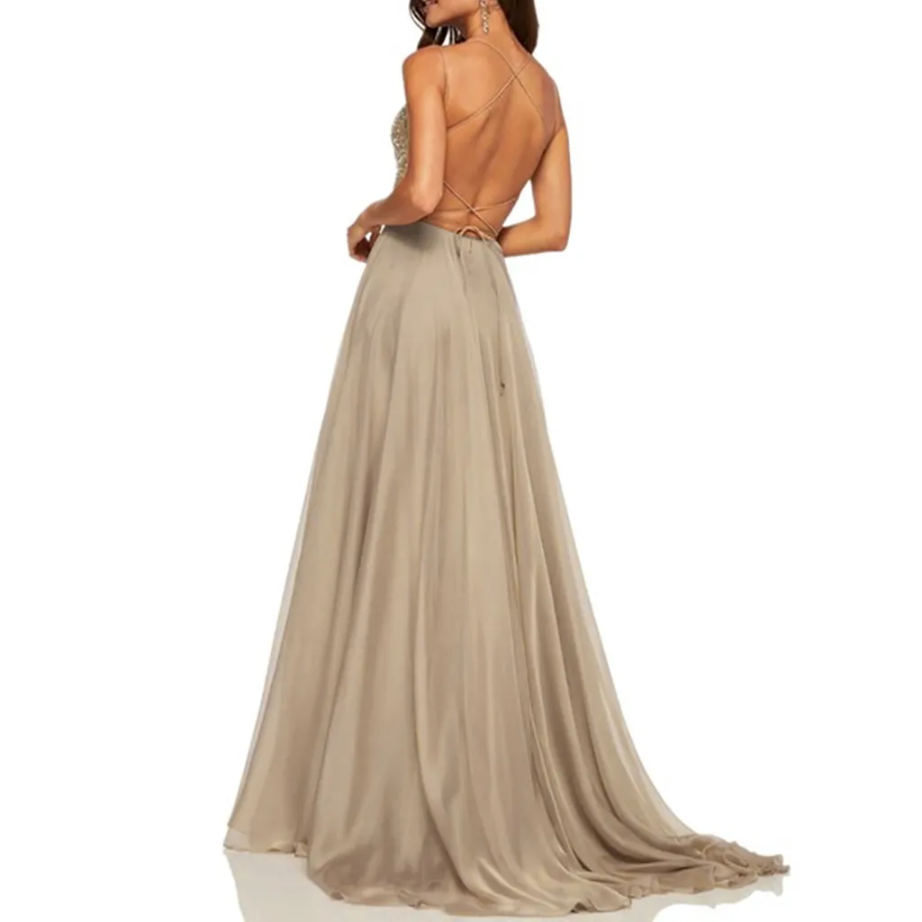 Женское шифоновое платье на бретелях JAYCOSIN длинное вечернее с блестками