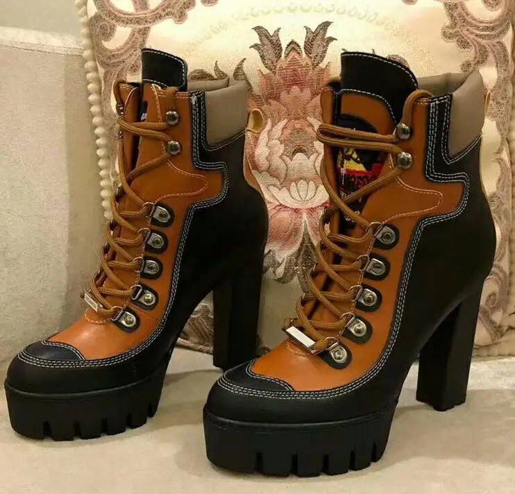 as show Зимние женские мотоциклетные сапоги на платформе и высоком каблуке 12 см; Botas Mujer; лоскутные шерстяные зимние сапоги с бахромой; ботильоны для женщин - Цвет: as show