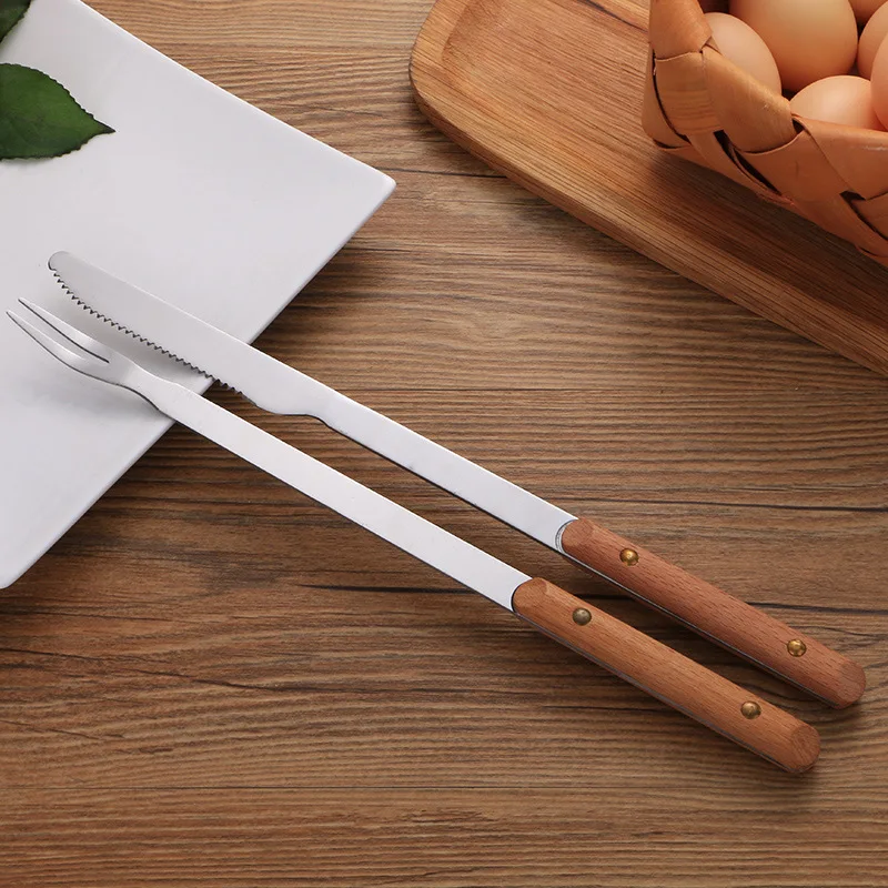 2 шт./компл. барбекю Деревянная Ручка Вилка кухонная посуда плоские вилки набор