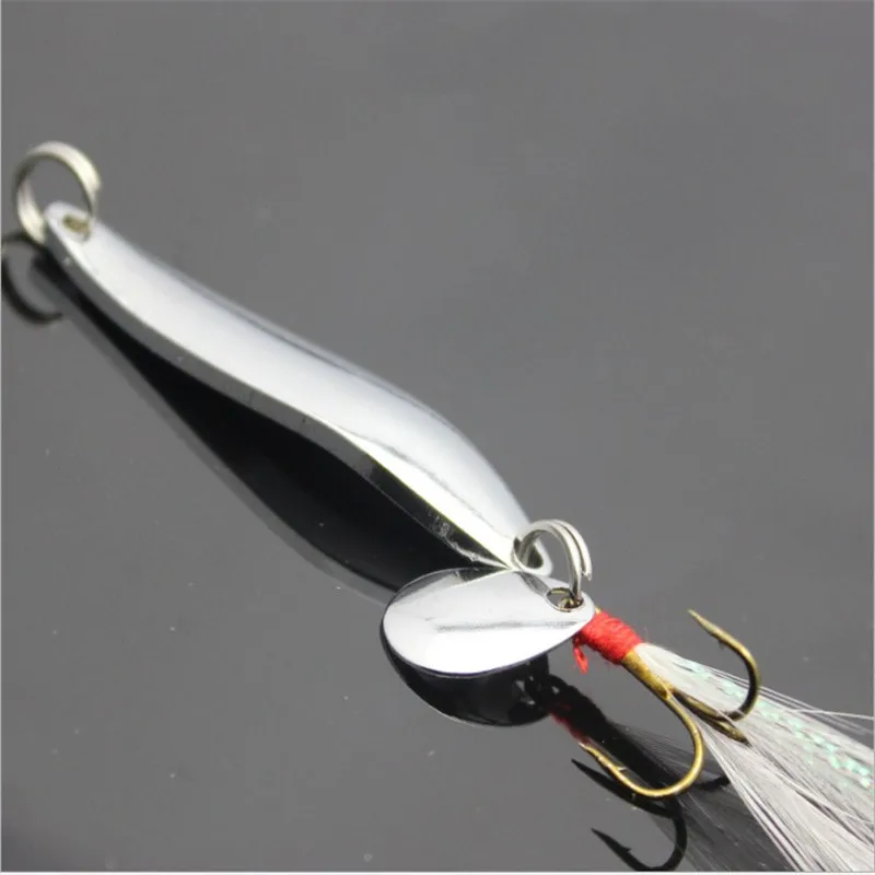 FISHINAPOT 1PCS Metal Sliver 5g 7g 10g 13g Spinners Spoon lure Fishing Lure Hard Bait Sequins with Feather Bass Treble Hook