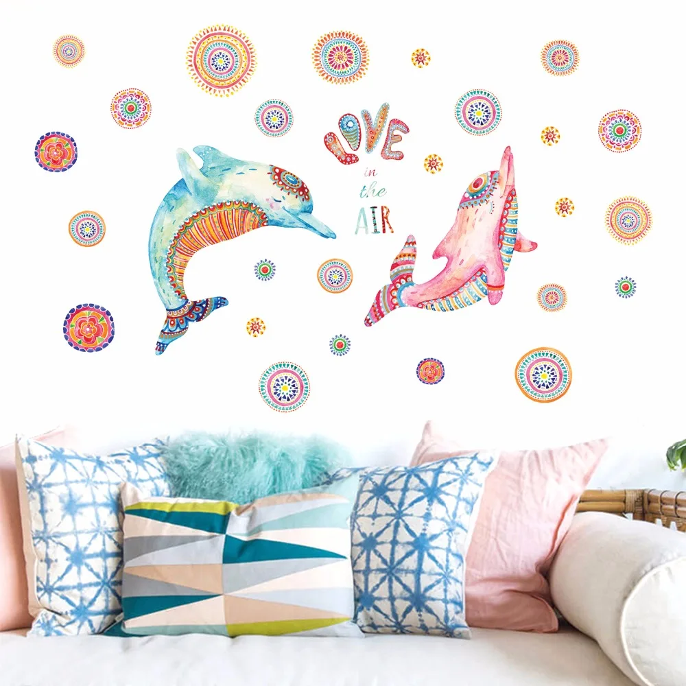 Милые наклейки на стену с дельфинами для спальни свадебной вечеринки съемные