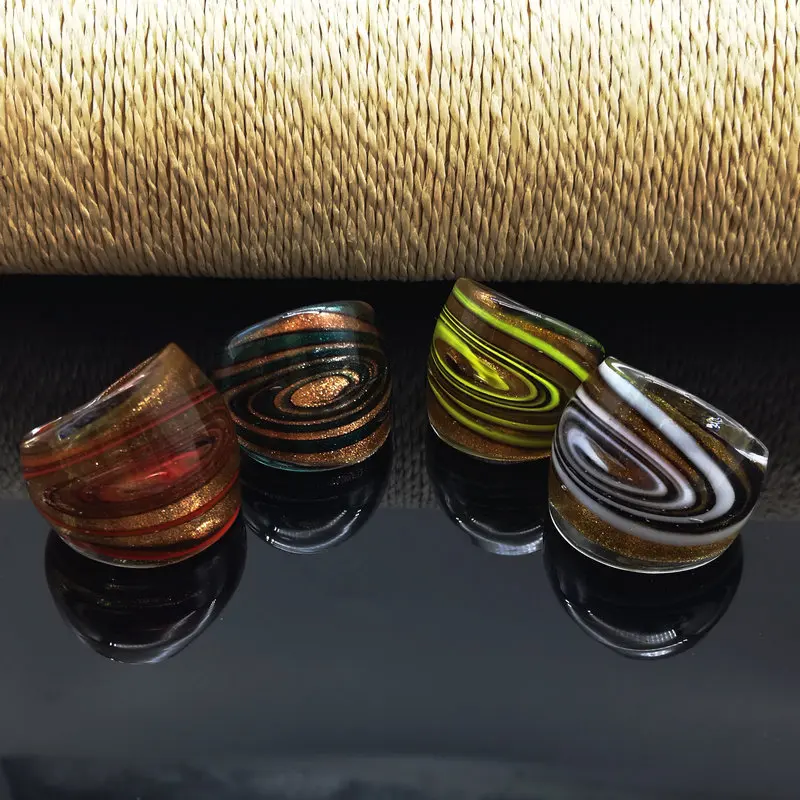 Горячая 8 шт Helicoidal Золотая фольга лэмпворк стеклянные кольца из муранского стекла, модные кольца из муранского стекла 17-19 мм