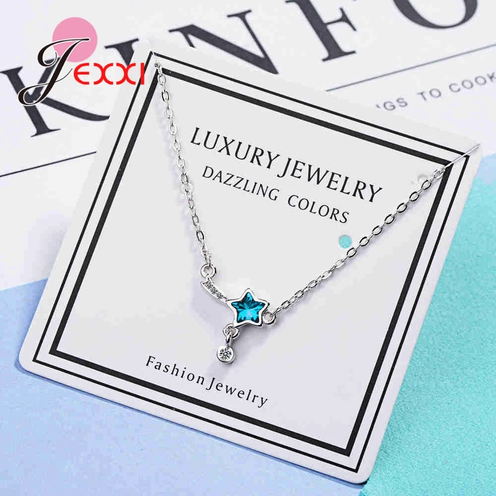 New Latest Star Stamp Shape Becklace For Women Girl Shiny AAA Cubic Zirconia 925 Sterling Silver Jewelry Promotion Wholesale | Украшения и