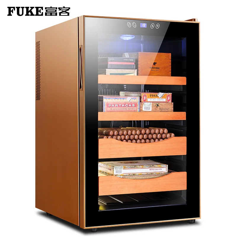 Золотой Золотая FK-65C электрическая сигара Humidor увлажнение шкафа 70L Коробка Для Хранения Сигар термостатическая и Постоянная Влажность сигара увлажнение - Цвет: Золотой
