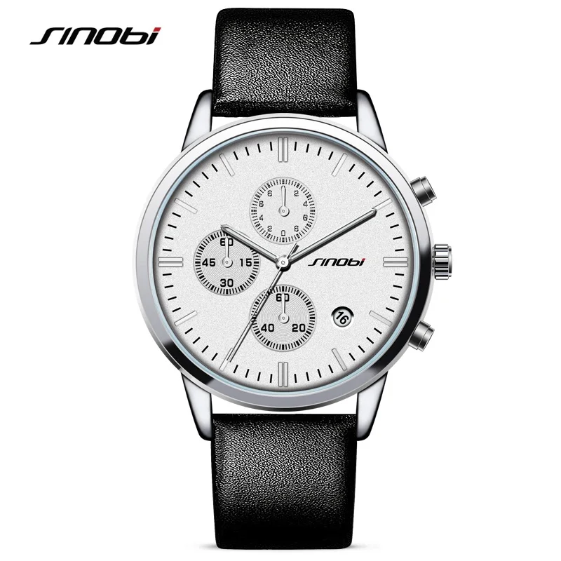 11S9629G02 Reloj hombre SINOBI классические водонепроницаемые часы мужские модные наручные часы мужские кожаные часы с хронографом простые спортивные часы Geneva - Цвет: 11S9629G02