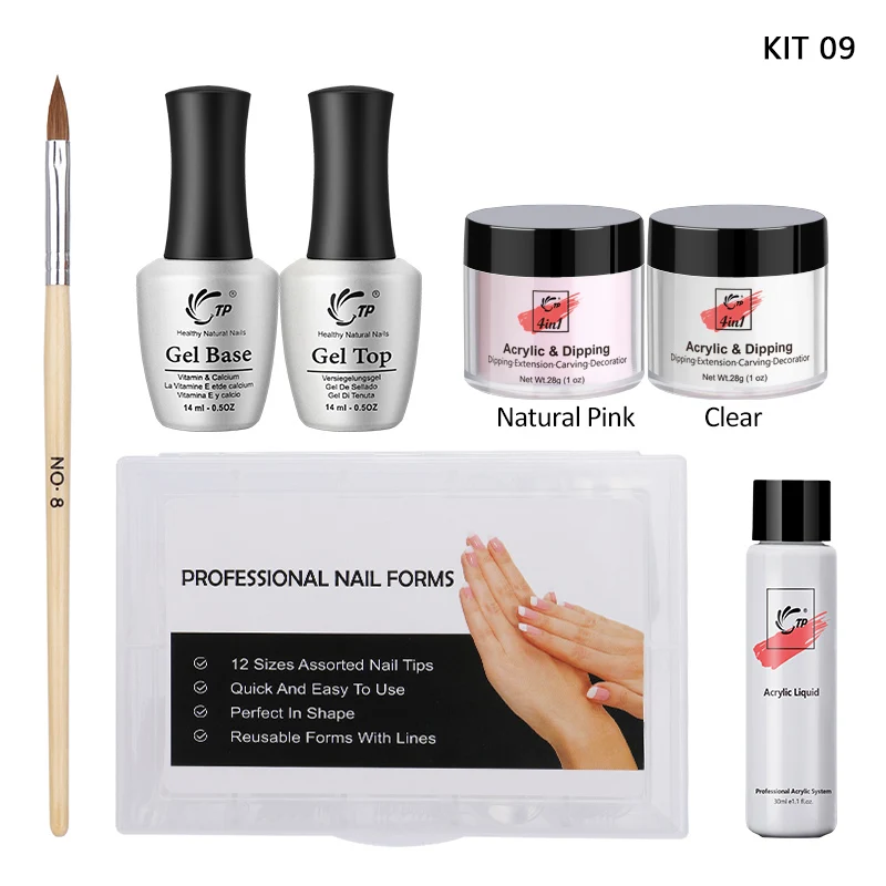 Kit 9 TP Master Набор 4 в 1 Dip пудра французский белый дизайн ногтей без лампы модель ногтей советы кисти натуральный розовый прозрачный Маникюр Инструменты - Цвет: Kit 9