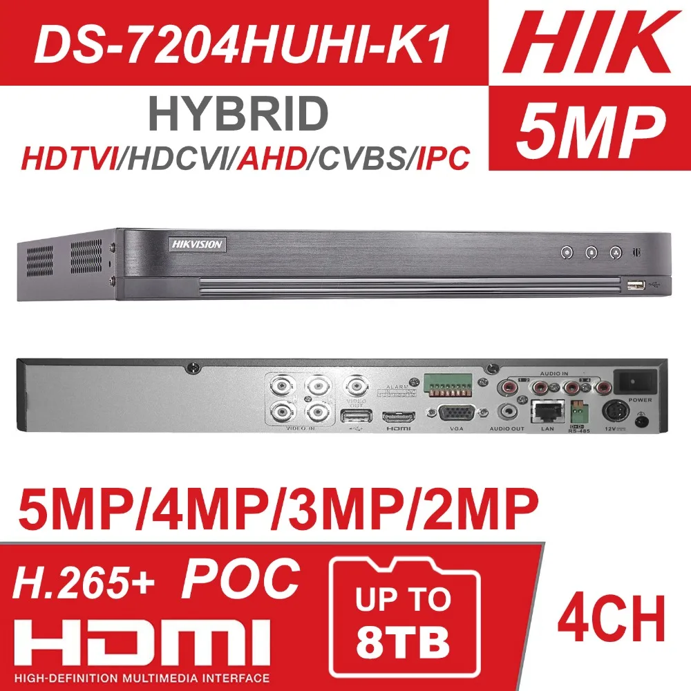 Камера видеонаблюдения Hikvision Hybrid 4 канала/8 каналов DVR 5 в 1 AHD CVI TVI CVBS IP 8 Мп для