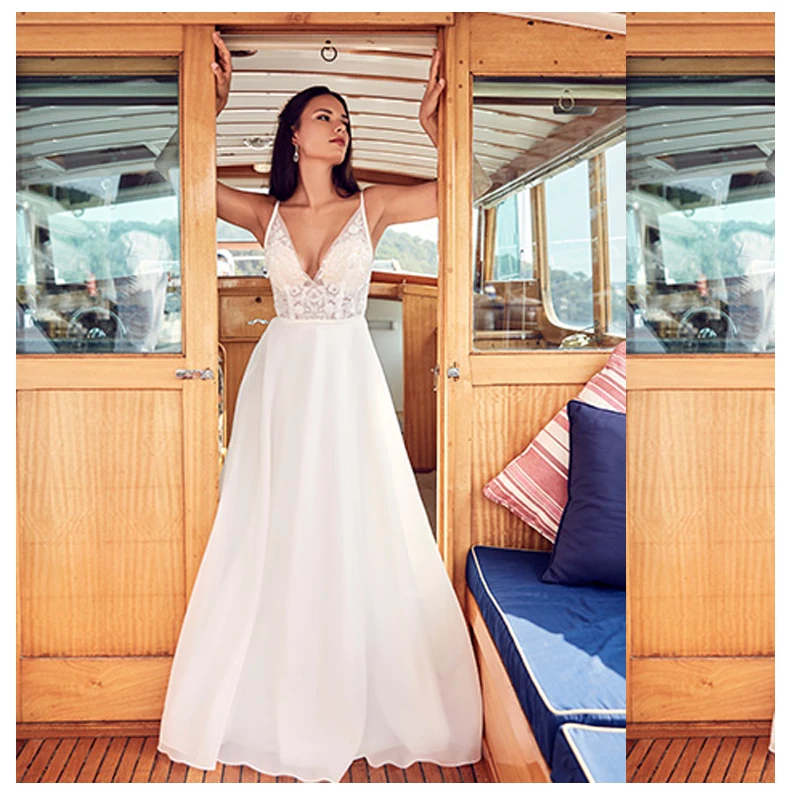 Свадебное платье LORIE в стиле бохо на бретелях спагетти трапециевидный кружевной