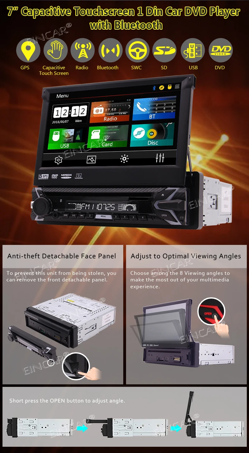 Car Stereo with 7 Inch Multi-Color Touchscreen Display Audio Video System Bluetooth GPS Navigation Free 8GB Map Card Remote | Автомобили и