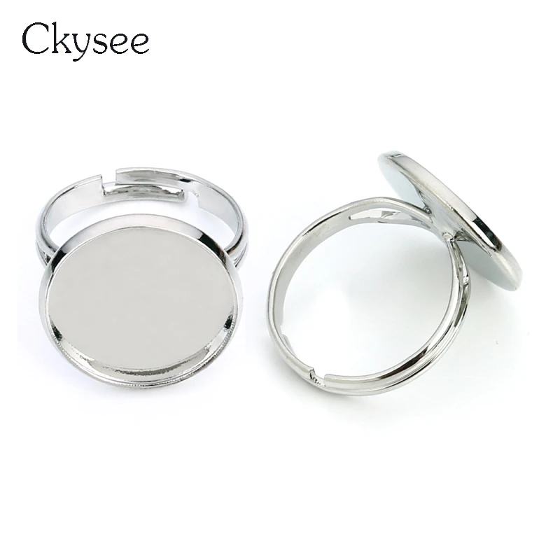 10pcs Rhodium Adjustable Blank Copper Ring Base Dia 10/12/14/16/18/20mm Glass Cabochon Settings Cameo Tray Diy Jewelry Making | Украшения и