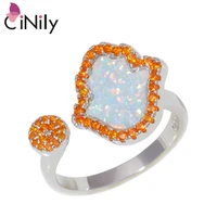 cinily created white fire opal orange garnet silver plated wholesale hot sell for women jewelry ajustable ring size 7 9 oj9472