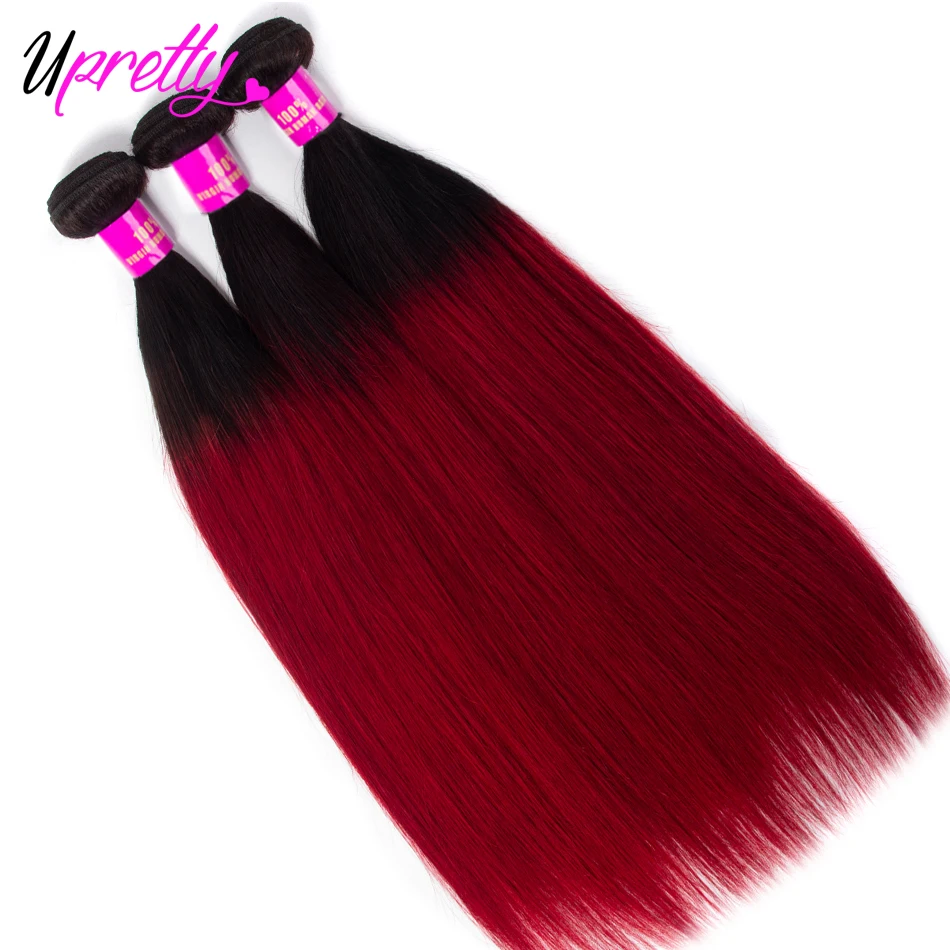 Upretty Ombre разноцветные шиньоны с закрытием бразильские прямые волосы 1B бордовый