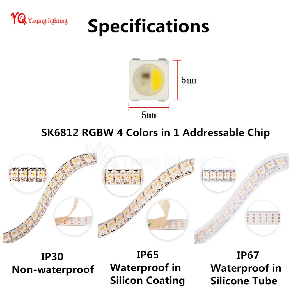 1 м/4 м/5 м SK6812 Светодиодная лента(аналогичный ws2812) 30/60/144 светодиодов/м, RGBW+ NW/CW/WW, IP30/65/67, 5050SMD встроенный SK6812, 4in 1 адресуемых, DC5V