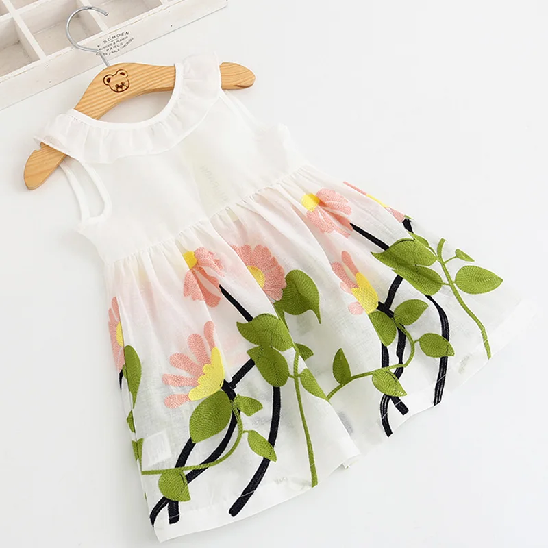 Hurave Girl Dress Floral Print 2019 Summer Girls V neck Embroidered Vest Children Cloth Toddlers Infant Vestidos Menina | Детская одежда