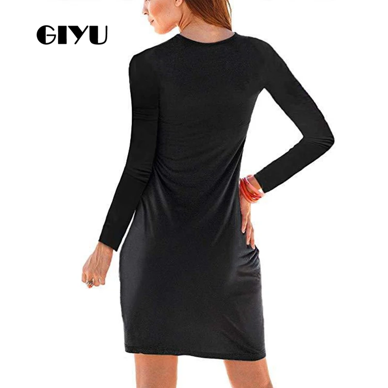 GIYU 3XL Ruched Весна Осень женское Короткое платье повседневные платья с длинными