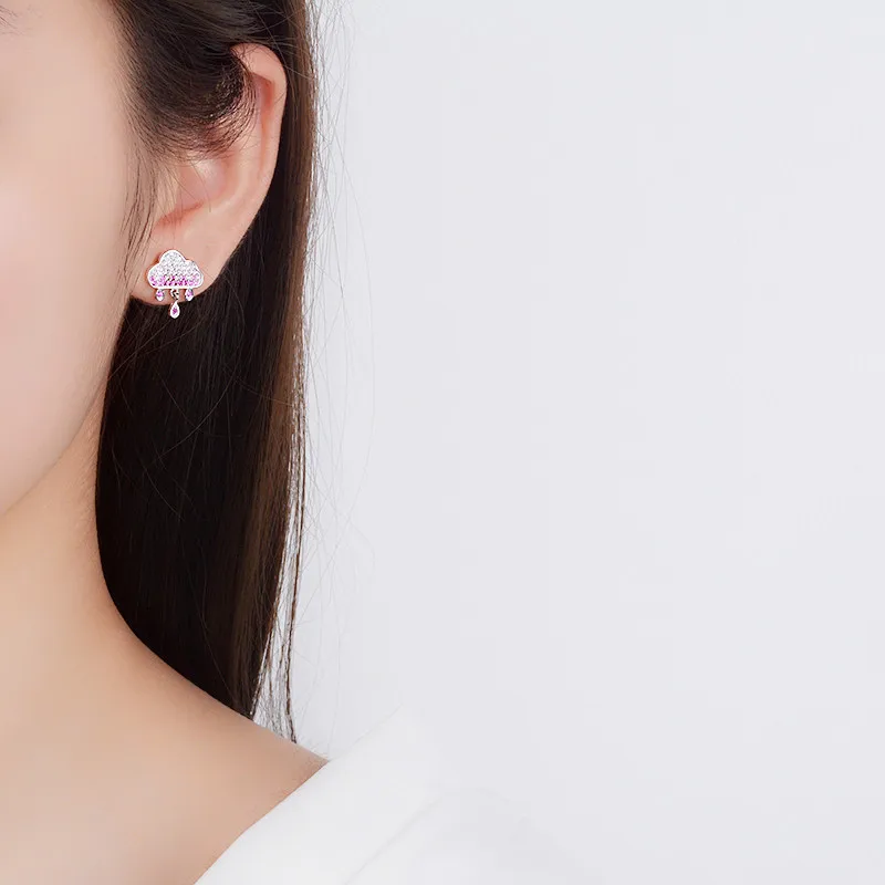 Женские серьги-капельки с разноцветным цирконием градиентом и облаком |