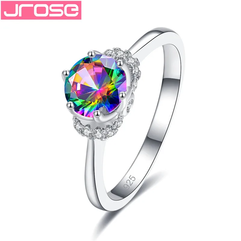 

JROSE Wedding Ring Sterling Silver 925 Jewelry Rainbow Blue Cubic Zirconia Engagement Rings For Women Promise Statement Bijoux