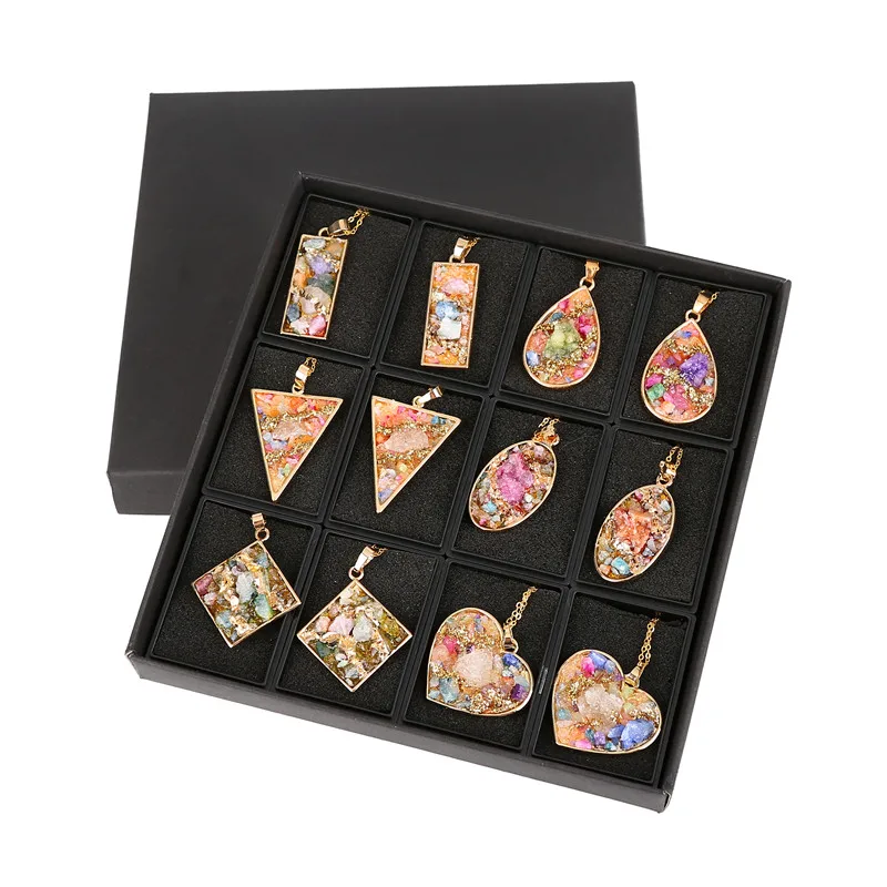 

ASHMITA 12pc Geometric Colorful Nature Stone Necklace Triangle Crystal Necklaces Gems Stones Pendant For Women And Men Wholesal