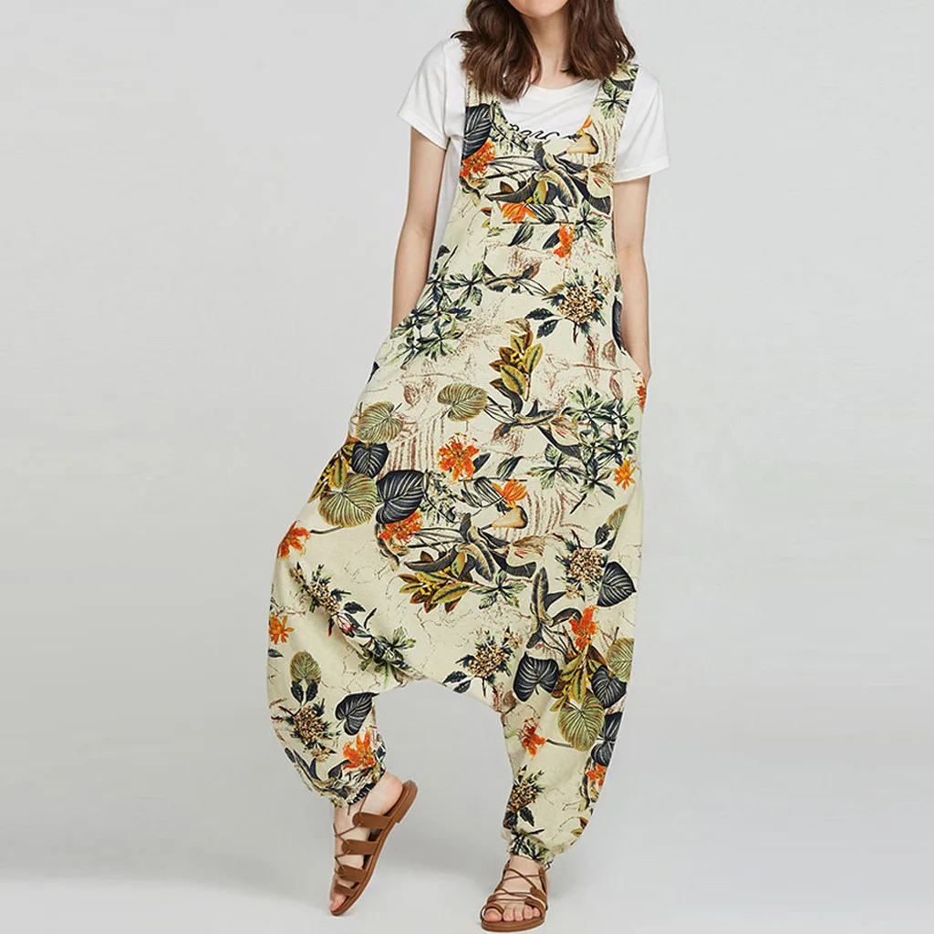 YE JAYCOSIN Girls Loose Solid Jumpsuit Strap Dungaree Harem Trousers Ladies Overall Pants Printing Art Loose Pants Street Elastic - Цвет: YE
