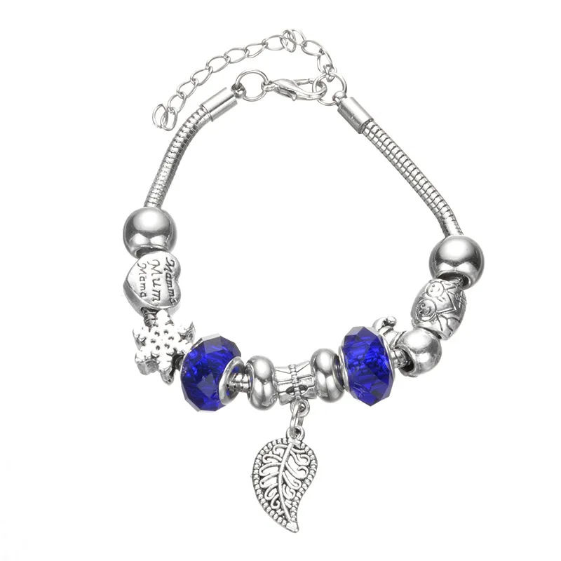 2017 Европейский кристалл очарование листьев Браслеты для Для женщин с DIY Стекло