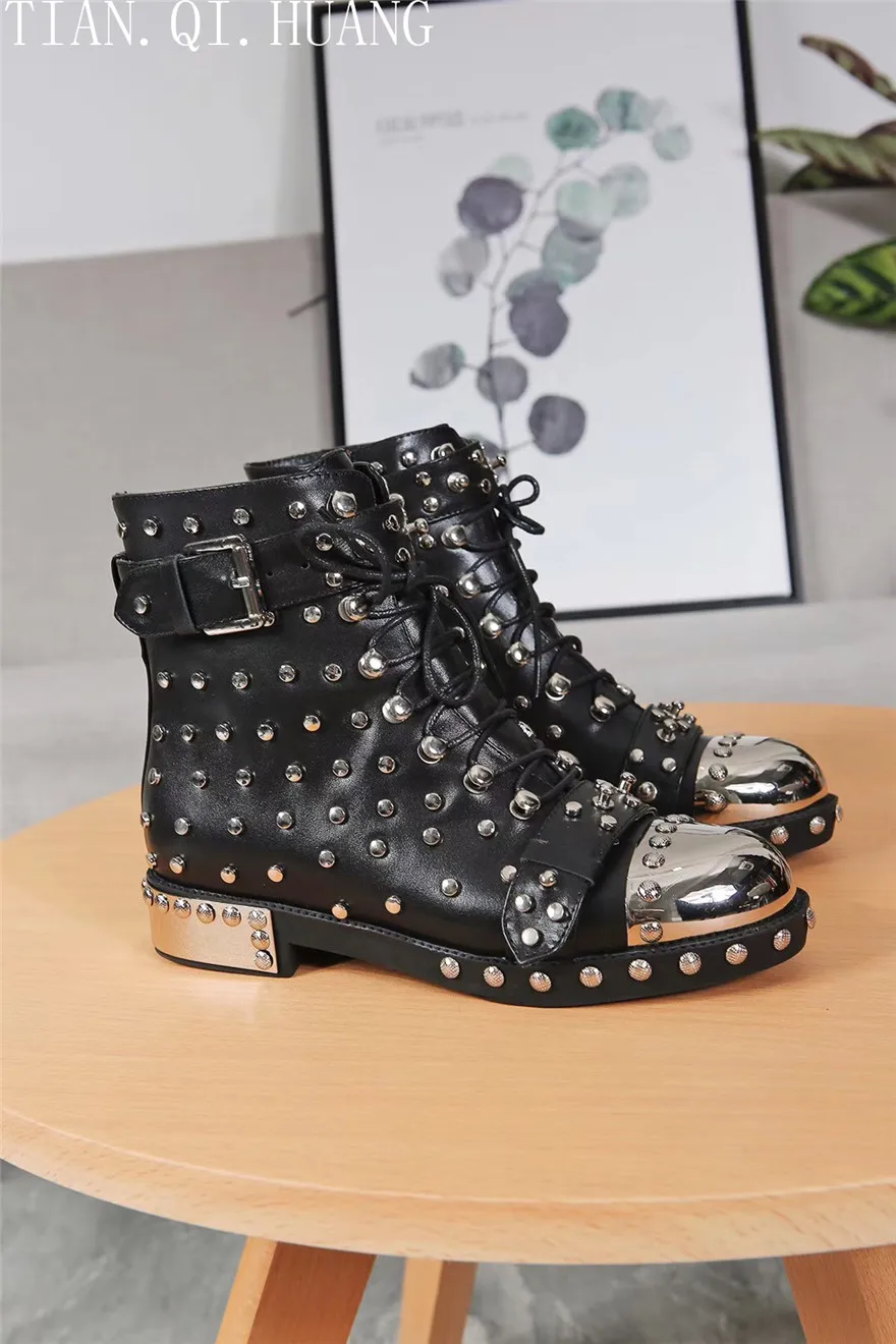 Женские Классические ботильоны в стиле панк металлические круглые ботинки носки