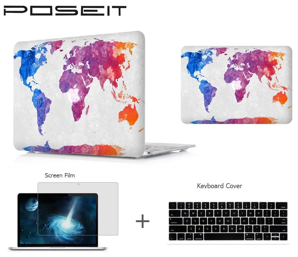 Новый жесткий Чехол + пленка для экрана чехол клавиатуры Apple MacBook Air 11 13 Pro 15 Retina 12