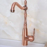 vintage retro antique red copper brass kitchen wet bar bathroom vessel sink faucet single hole swivel spout mixer tap anf633