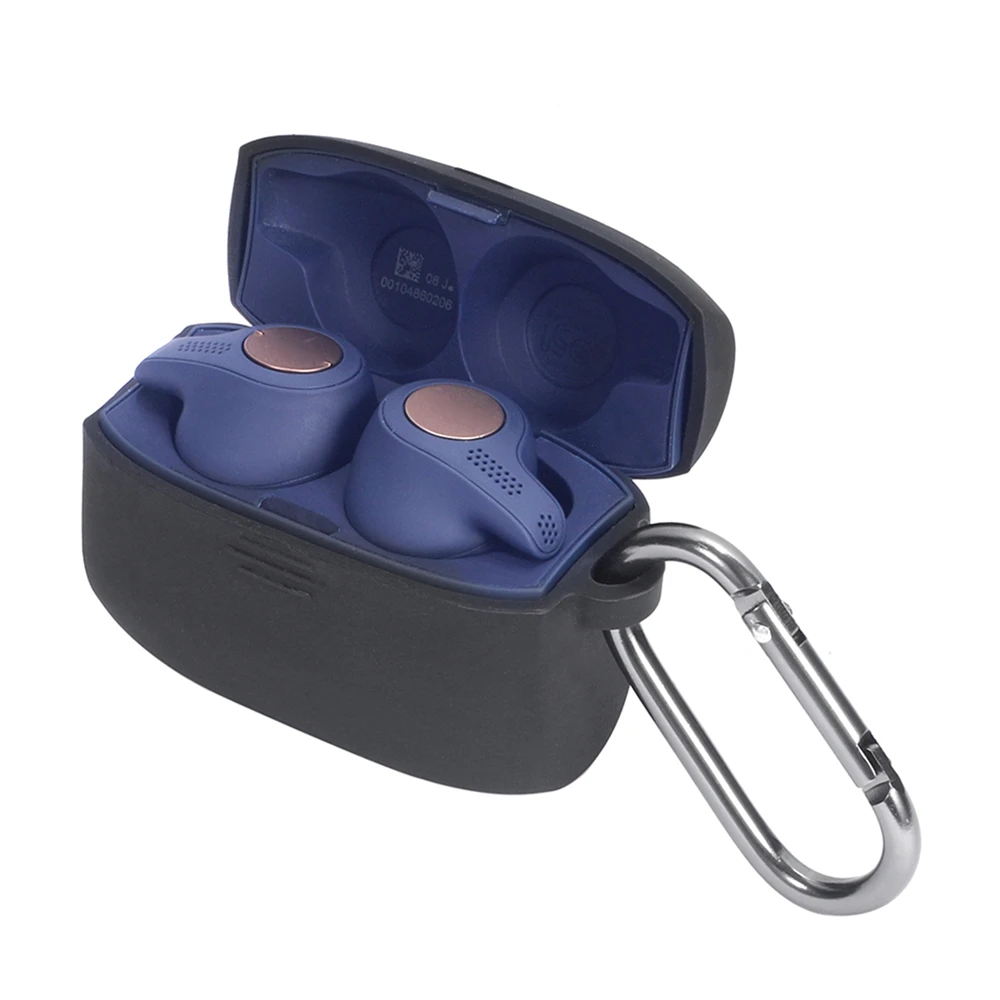 Silicone Protective Case for Jabra Elite 65t Wireless Sports Headset Charging Box Anti-shock Earphone Case Shell with Carabiner