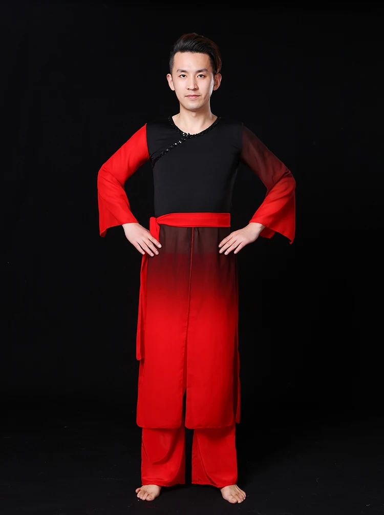Rushed китайский Hanfu Классическая танца Костюмы Для мужчин Национальный Костюм Градиент Современная Античная Китайский Стиль - Цвет: Red