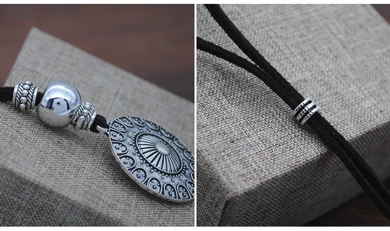 Yumfeel Bohemian Tassel Necklace Leather Tassel Pendant Necklace Long Necklace Dark Brown Color