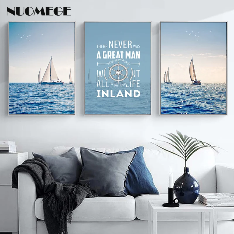 

Modern Minimalist Canvas Painting Sailing Sailboat Mediterranean Poster and Prints Nordic Decorative painting For Living Room