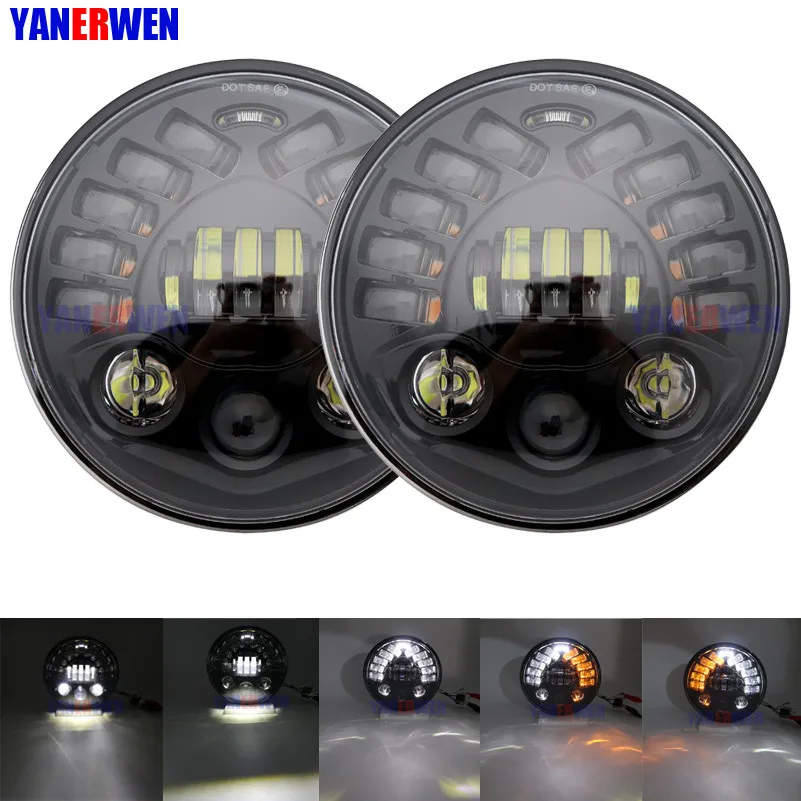 2-2pcs Black 7 дюймов светодиодный фары для автомобиля DOT утвержден Новая матрица Стиль 70 Вт круглая фара с DRL указатели поворота для Jeep Wrangler Hummer - Цвет: 2-2pcs Black