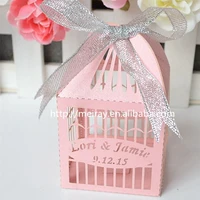 cute laser cut birdcage love birds wedding favor box with ribbon