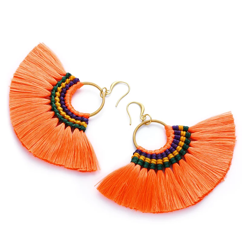 Флола 13 цветов сережки с кисточками Boho большой вентилятор синий бахрома серьги женские oorbellen модные ювелирные изделия пендиентс fecos ersk37