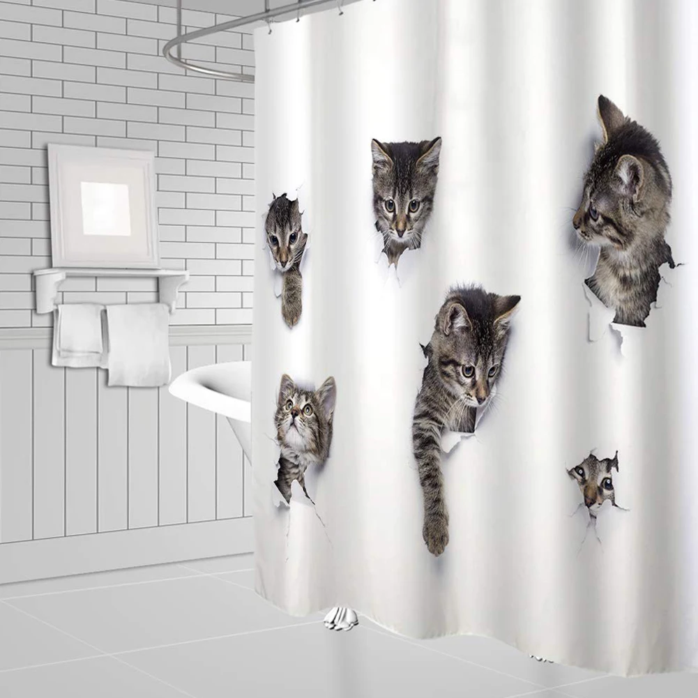 Занавеска для душа белая с крючками полиэстер моющиеся аксессуары