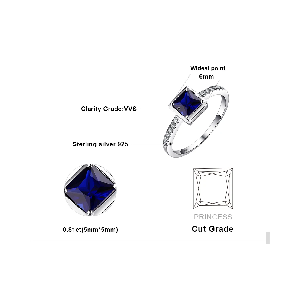 JewelryPalace квадратный 0.9ct создан синий сапфир пасьянс кольцо 925 пробы серебро