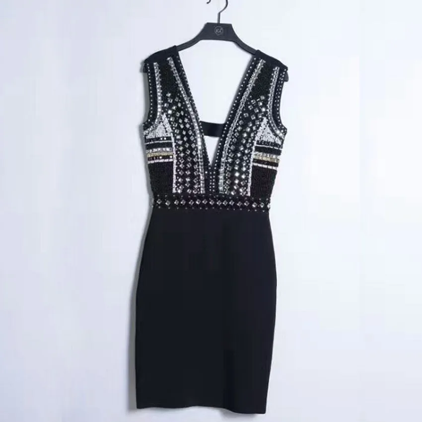 Блестящие Красота Новинка 2017 года поступление sexy lady Bodycon тяжелых бисером повязки