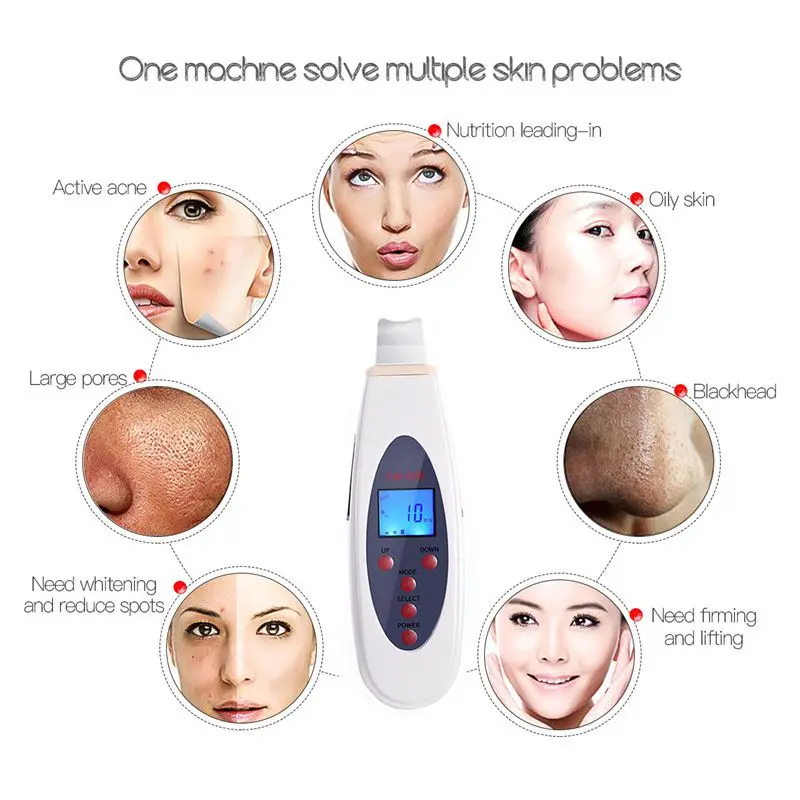 Ультразвуковой скраб для кожи лица Очищение пилинг вибрация удаление угрей