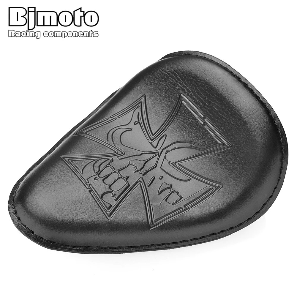 Motorcycle Bobber Chopper Custom Black Flame Cross Skull Leather SoloSlim Seat For Honda Yamaha For Kawasaki Suzuki Sportster