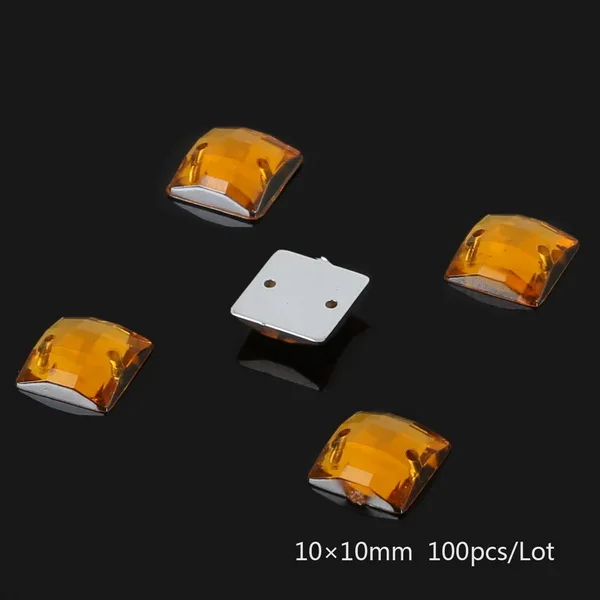 100PCS 10x10 мм плоские стразы для шитья квадратные акриловые бусины пришить стразы камни для рукоделия украшение для альбома - Цвет: Gold