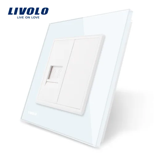 Tel Socket no logo Livolo Роскошный настенный сенсорный выключатель, выключатель света, выключатель питания, Хрустальное стекло, розетка, многофункциональные розетки, свободный выбор - Цвет: Tel Socket no logo