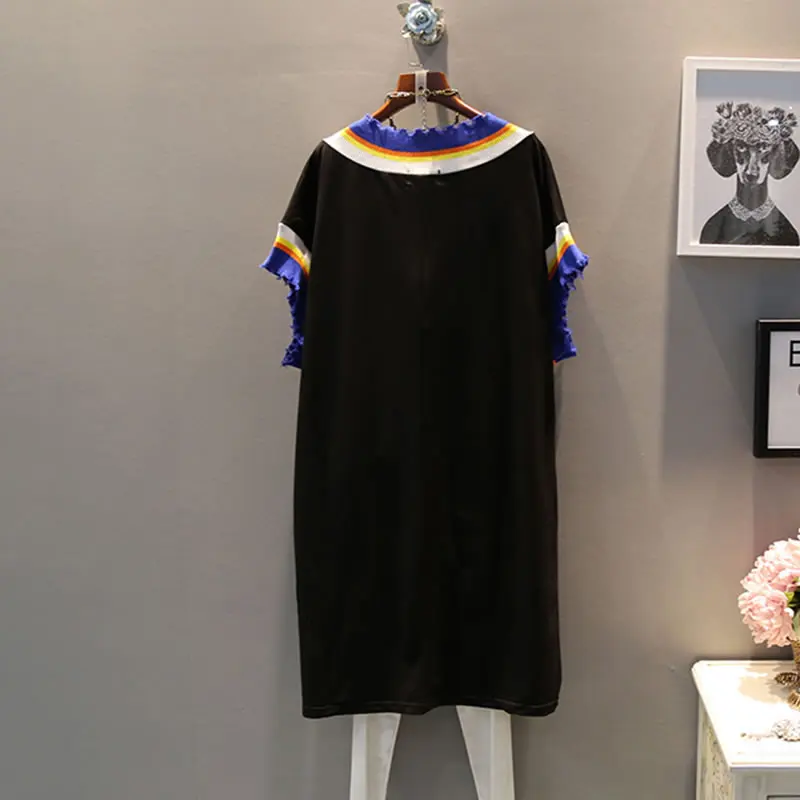 XITAO печати мультфильм заклепки женщин миди Повседневное платье уличная V шеи