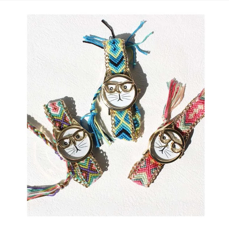 Новый стиль национальных женских наручных часов с плетением и ручными цепочками